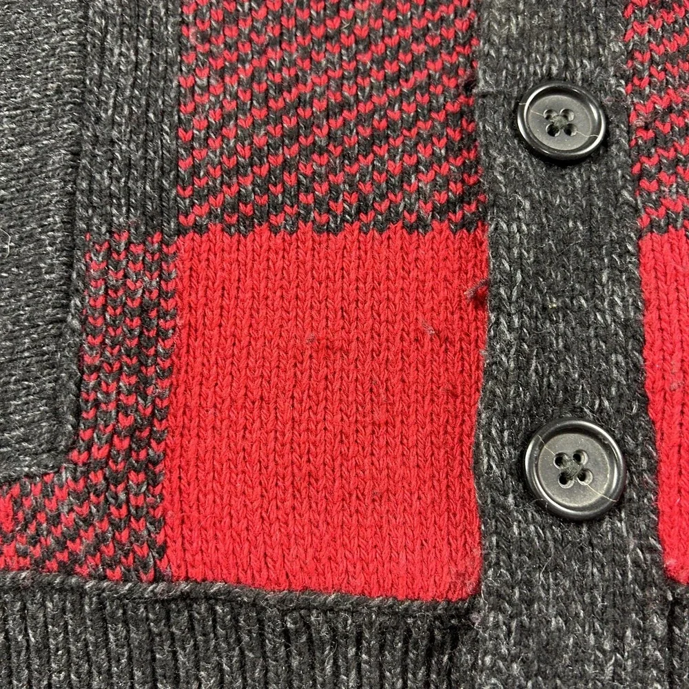 Banana Republic Cardigan Sweater Mens Medium Red‎ Plaid Shawl Collar Flipucci
